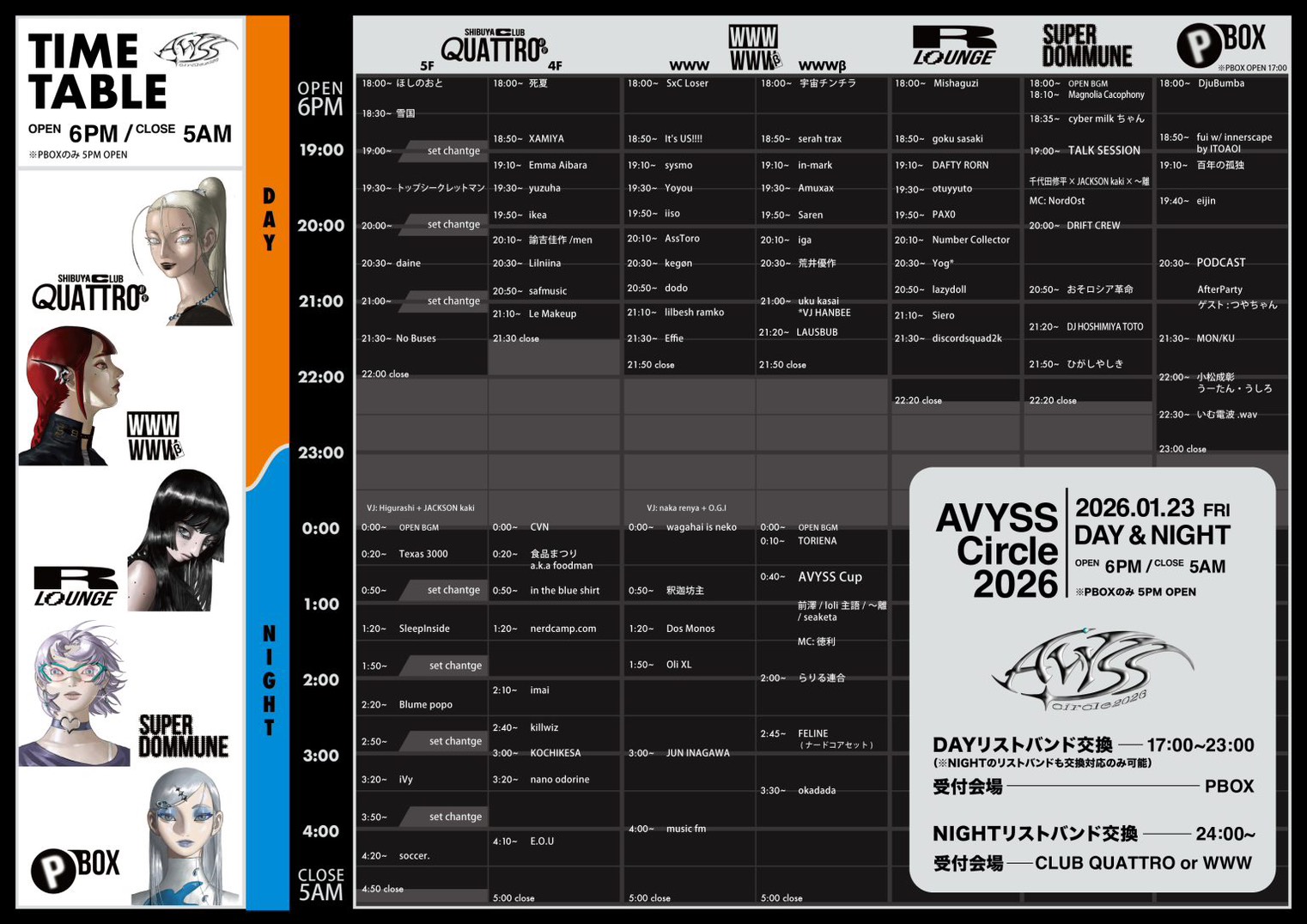 01/23(Fri) AVYSS Circle 2026 | SCHEDULE | Shibuya WWW - WWW X